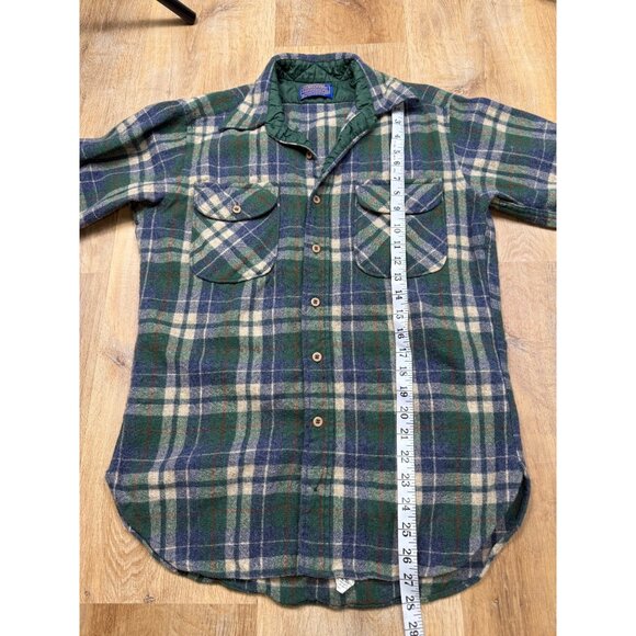 Vintage Pendleton Board Shirt 100% Virgin Wool Green Blue Mens Medium - Picture 6 of 9
